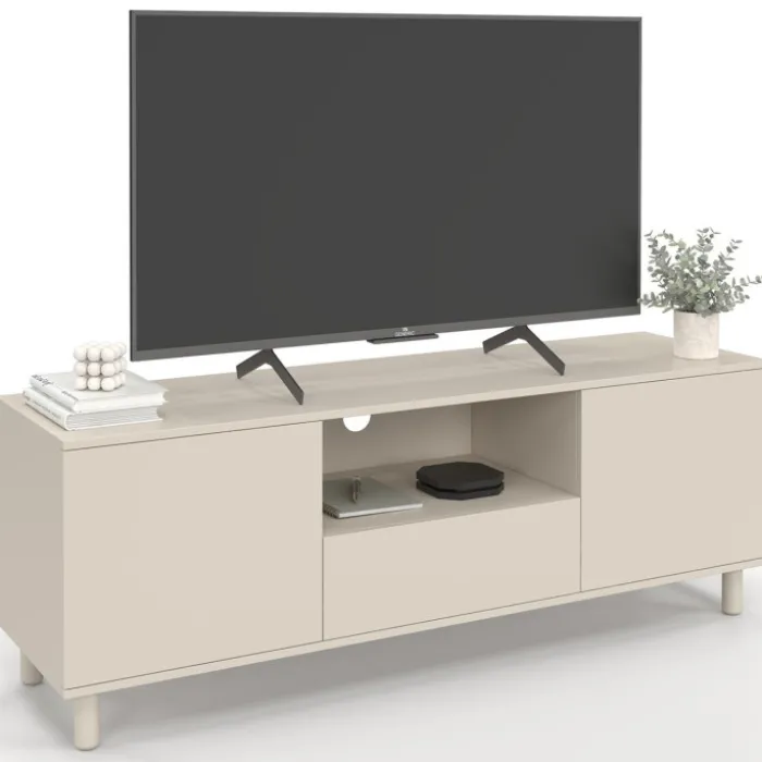 Meuble TV 140 cm 3 portes bois beige