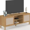 Meuble TV 140 cm 2 portes bois et effet lin