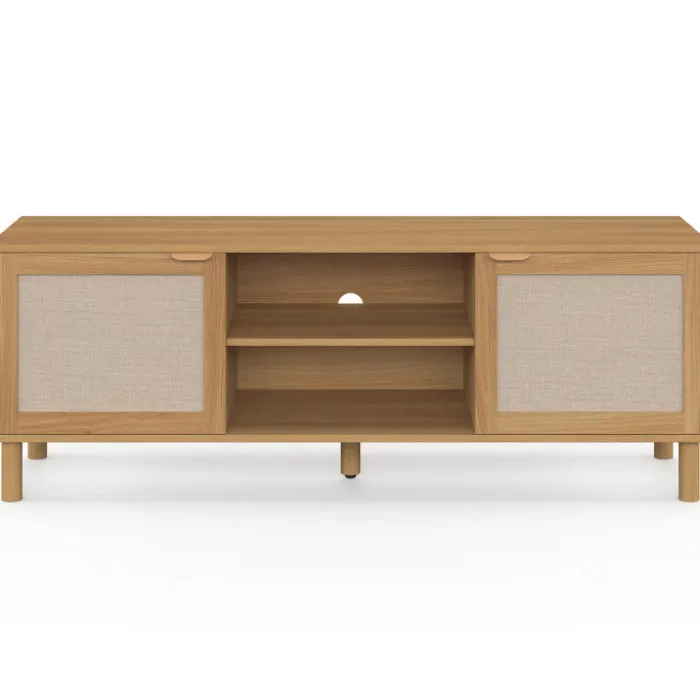 Meuble TV 140 cm 2 portes bois et effet lin