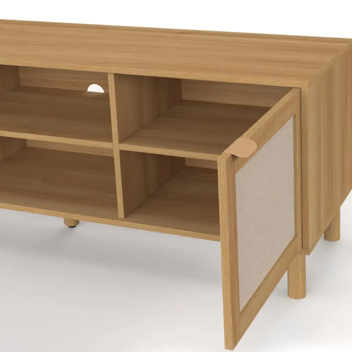 Meuble TV 140 cm 2 portes bois et effet lin
