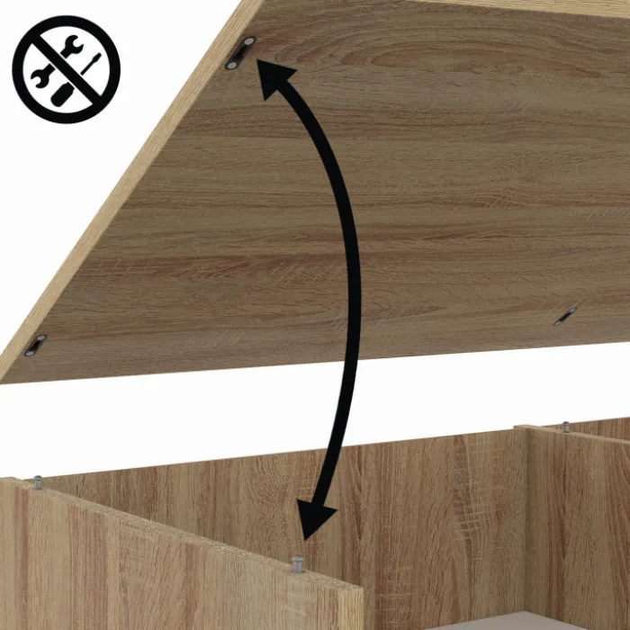 Meuble TV 140 cm 2 portes coulissantes réversibles effet bois et blanc montage sans outils