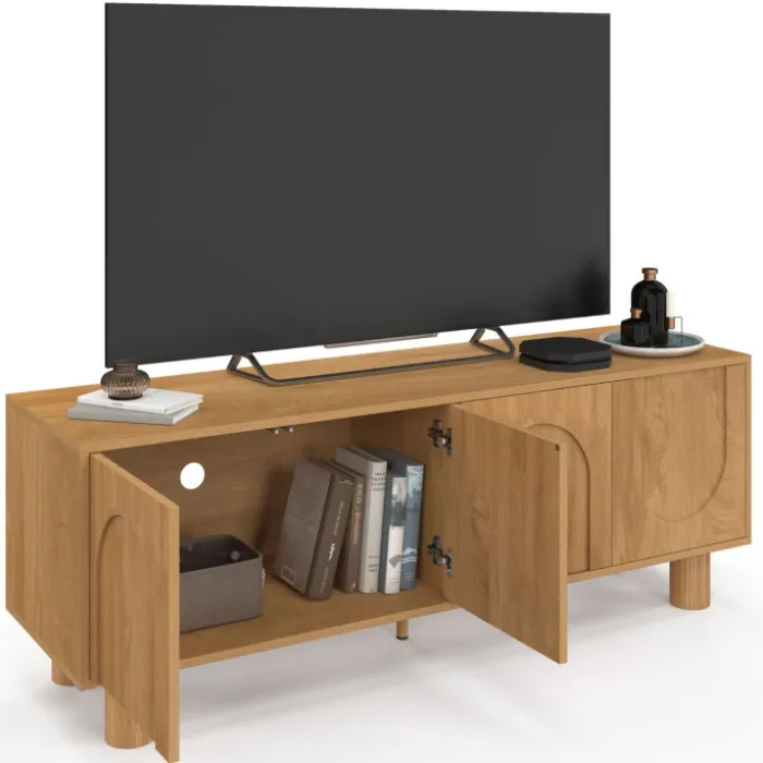 Meuble TV 140 cm 4 portes design arche effet bois