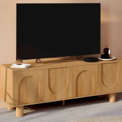 Meuble TV 140 cm 4 portes design arche effet bois