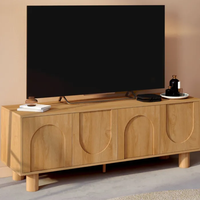 Meuble TV 140 cm 4 portes design arche effet bois