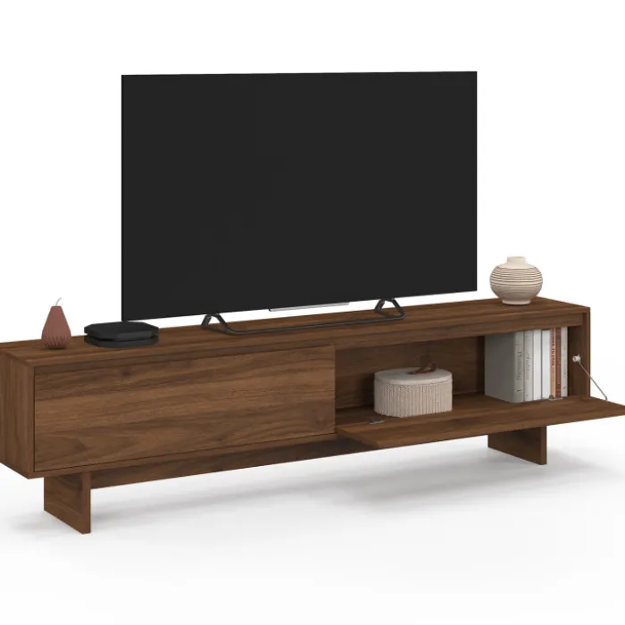 Meuble TV 180 cm 2 portes effet noyer