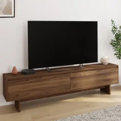 Meuble TV 180 cm 2 portes effet noyer