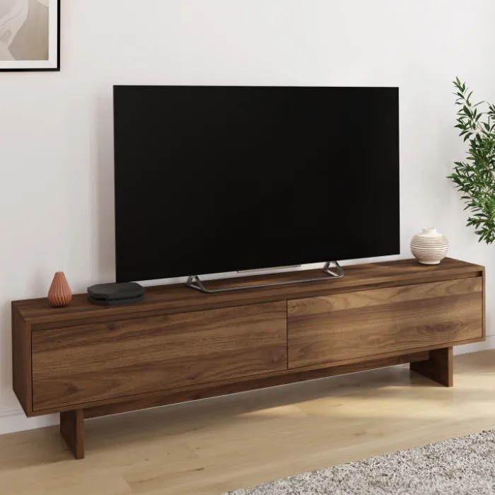 Meuble TV 180 cm 2 portes effet noyer