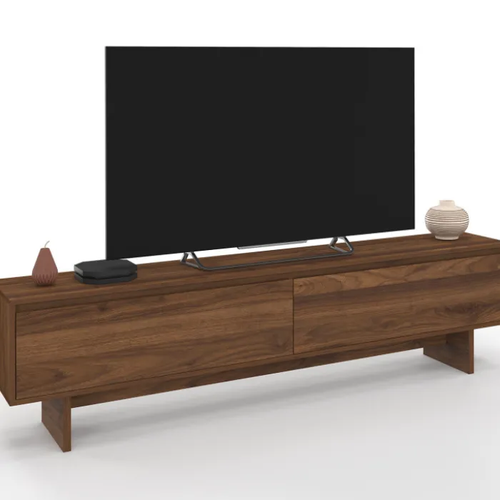 Meuble TV 180 cm 2 portes effet noyer
