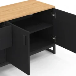 Meuble TV 180 cm 4 portes et 2 tiroirs bois et noir