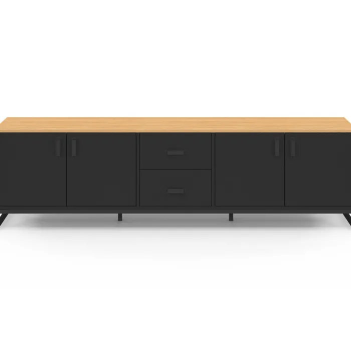 Meuble TV 180 cm 4 portes et 2 tiroirs bois et noir