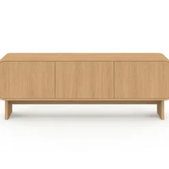 Meuble TV 140 cm 3 portes façon hêtre design arrondi