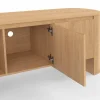 Meuble TV 140 cm 3 portes façon hêtre design arrondi