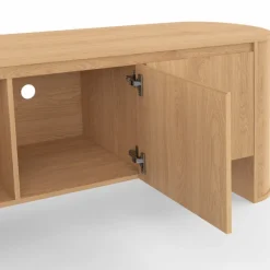 Meuble TV 140 cm 3 portes façon hêtre design arrondi