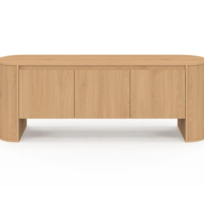 Meuble TV 140 cm 3 portes façon hêtre design arrondi