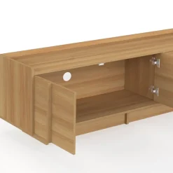 Meuble TV 140 cm 3 portes façon hêtre design minimaliste