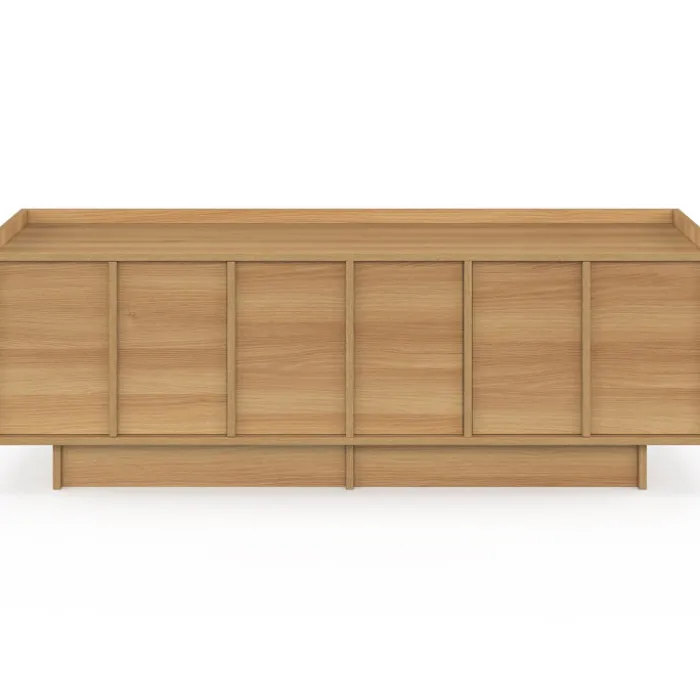 Meuble TV 140 cm 3 portes façon hêtre design minimaliste