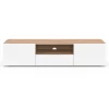 Meuble TV 140 cm bois façon hêtre portes blanches