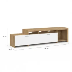 Meuble tv 180 cm bois placards blancs