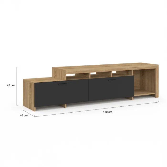 Meuble tv 180 cm bois placards noirs