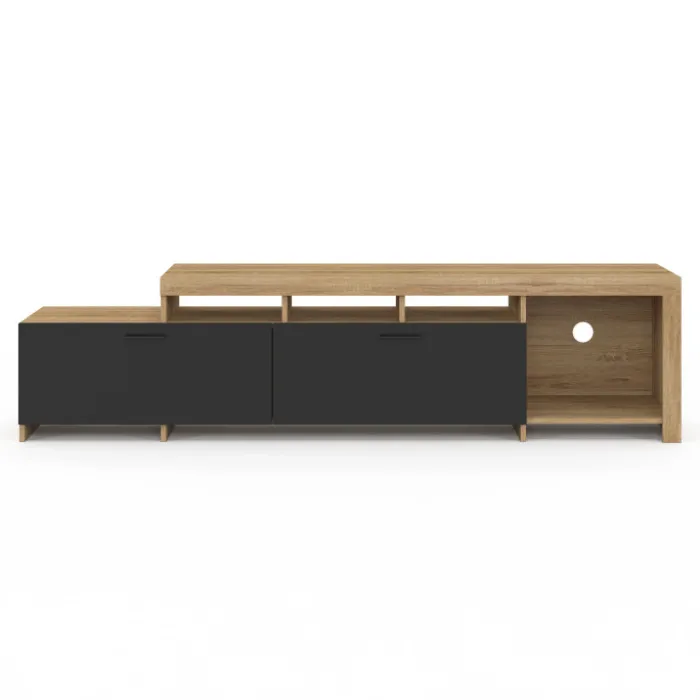 Meuble tv 180 cm bois placards noirs