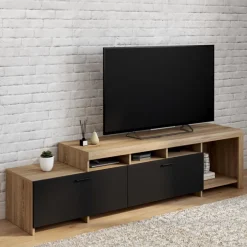 Meuble tv 180 cm bois placards noirs