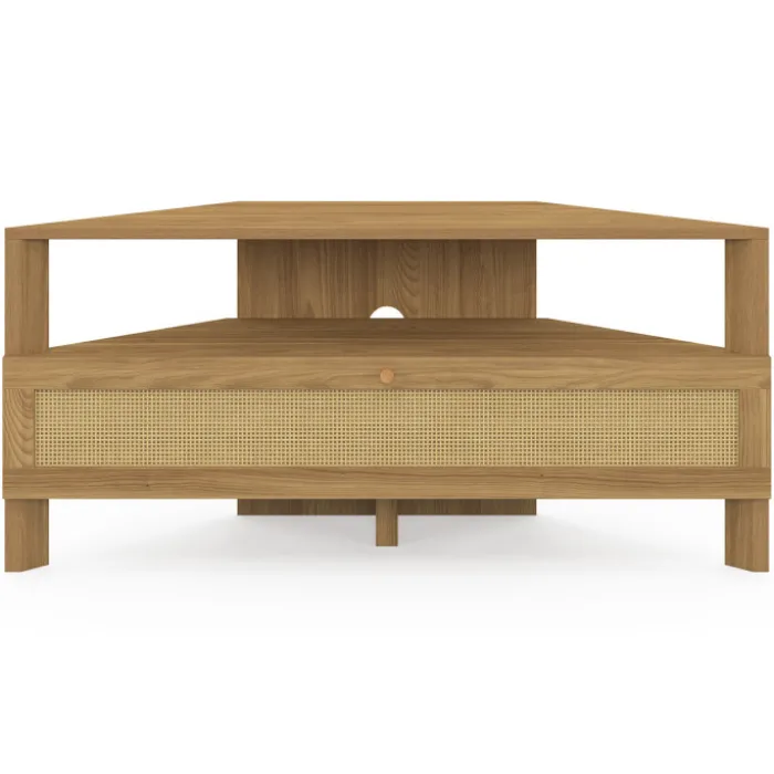 Meuble TV 100 cm d'angle 1 porte effet naturel cannage
