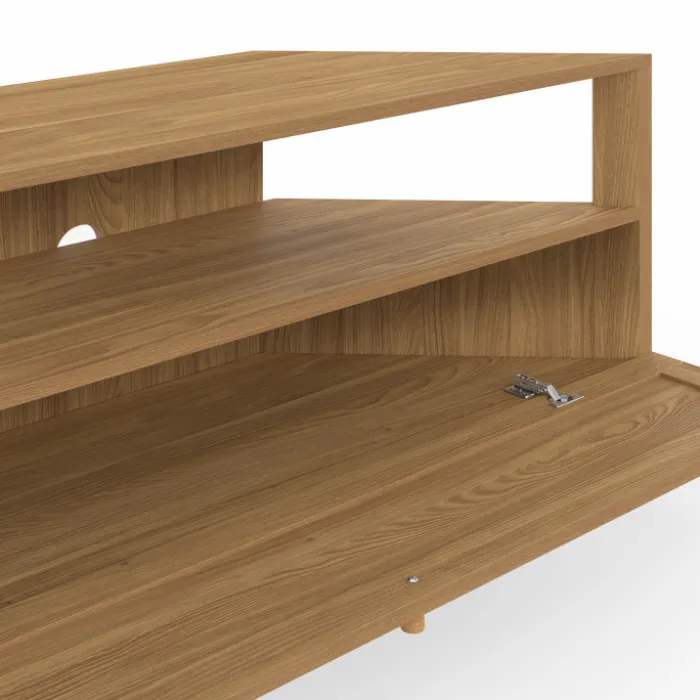Meuble TV 100 cm d'angle 1 porte effet naturel cannage