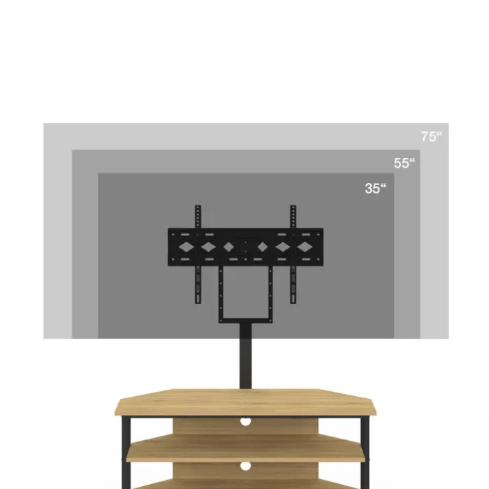 Meuble TV 100 cm d'angle design industriel avec étagères et support TV réglable de 32 à 70 pouces