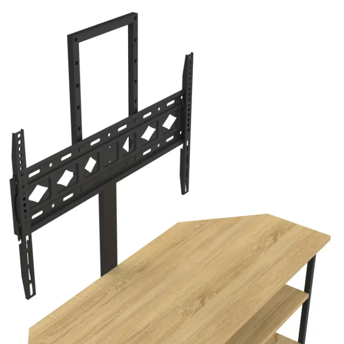 Meuble TV 100 cm d'angle design industriel avec étagères et support TV réglable de 32 à 70 pouces