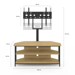 Meuble TV 100 cm d'angle design industriel avec étagères et support TV réglable de 32 à 70 pouces
