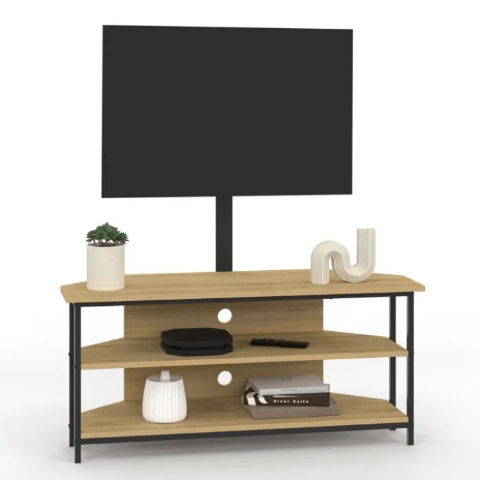 Meuble TV 100 cm d'angle design industriel avec étagères et support TV réglable de 32 à 70 pouces