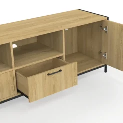 Meuble TV 180 cm design industriel 2 portes 2 tiroirs