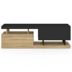 Meuble TV 140 cm double-portes effet bois et noir
