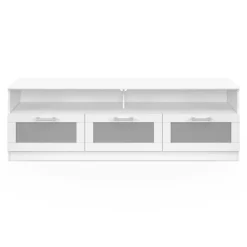 Meuble tv 140 cm portes givrées blanc