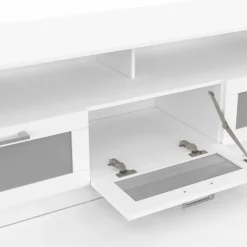 Meuble tv 140 cm portes givrées blanc