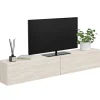 Meuble TV 180 cm suspendu 2 portes bois effet travertin