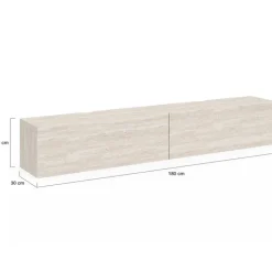 Meuble TV 180 cm suspendu 2 portes bois effet travertin
