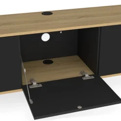 Meuble TV 180 cm suspendu 3 portes bois et noir