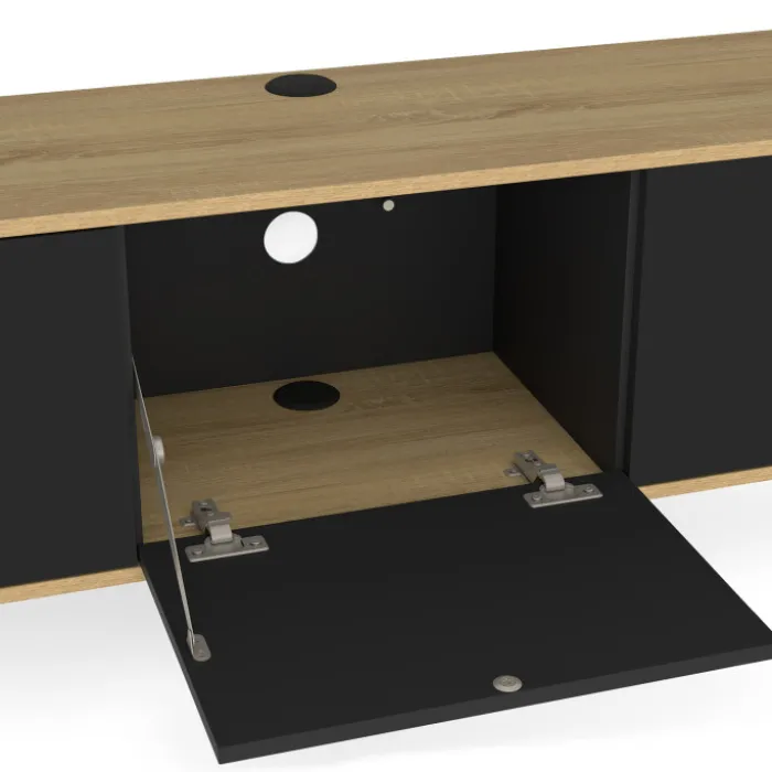 Meuble TV 180 cm suspendu 3 portes bois et noir