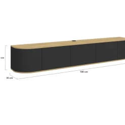 Meuble TV 180 cm suspendu 3 portes bois et noir