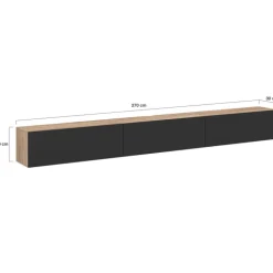 Meuble TV 270 cm suspendu 3 portes bois et noir