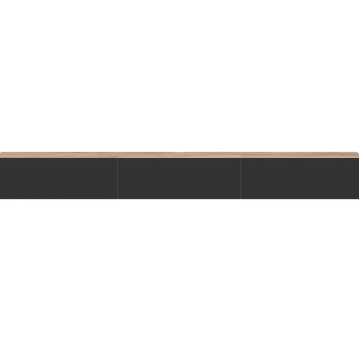 Meuble TV 270 cm suspendu 3 portes bois et noir