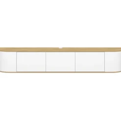Meuble TV 180 cm suspendu 3 portes bois et blanc
