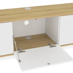Meuble TV 180 cm suspendu 3 portes bois et blanc