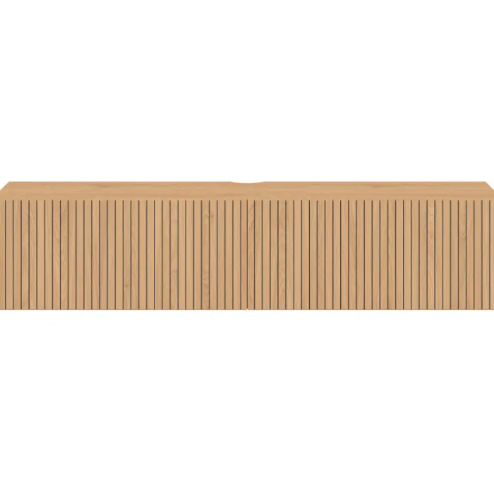 Meuble TV 140 cm suspendu 2 portes lattes tasseau bois coloris chêne