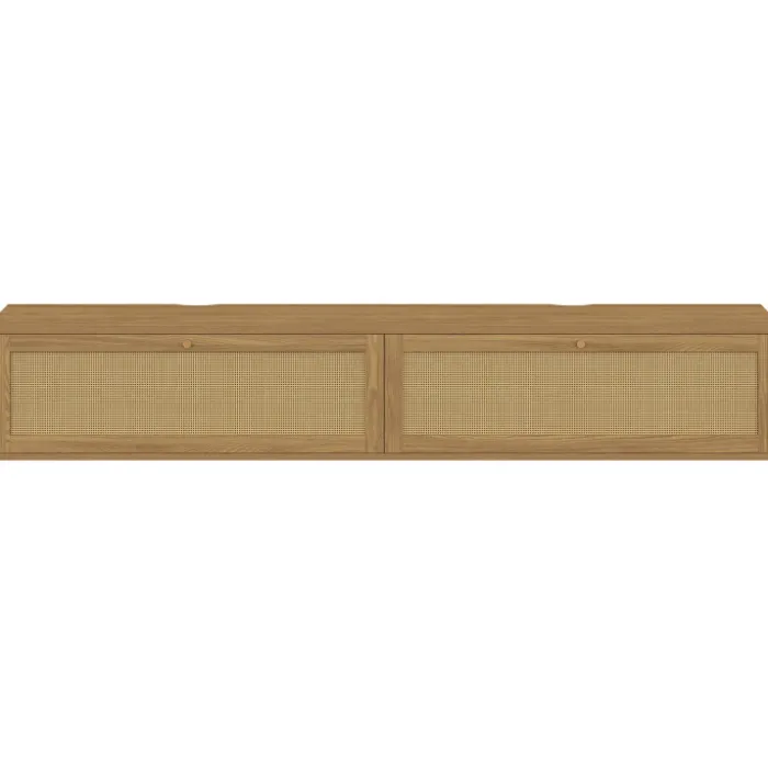 Meuble TV 180 cm suspendu 2 portes effet naturel cannage