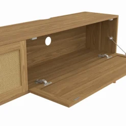 Meuble TV 180 cm suspendu 2 portes effet naturel cannage