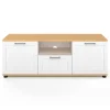 Meuble TV blanc et bois 110 cm avec tiroir et niche