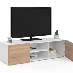 Meuble TV blanc et imitation hêtre