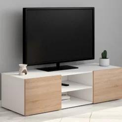 Meuble TV blanc et imitation hêtre